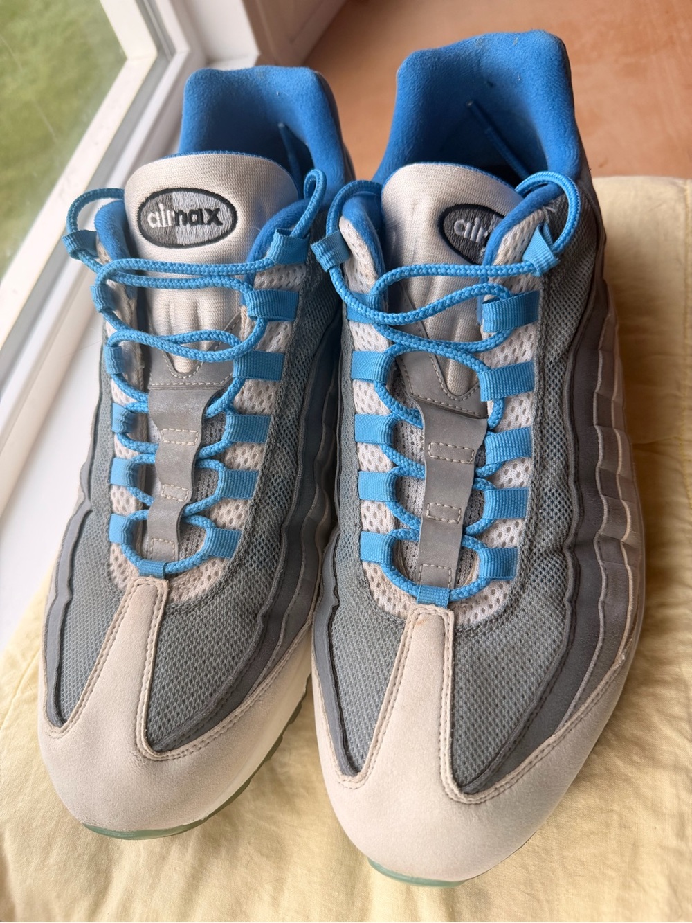 Custom Nike Men's Grey and Light Blue Air Max Sneakers